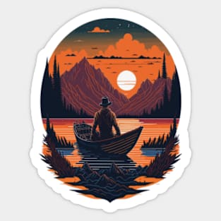 Sunset Angler - Serene Moments on the Lake Sticker